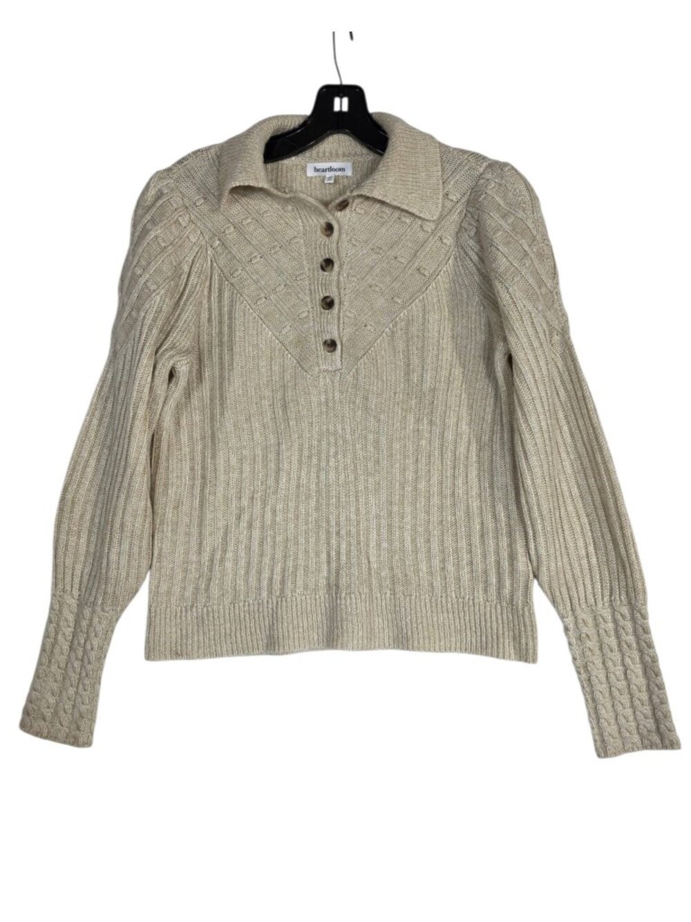 heartloom Oatmeal Cable-Knit Henley Sweater – Size M
